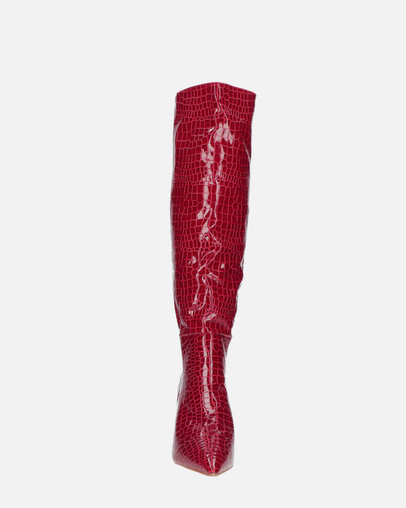 LOLY - stivale con tacco in coccodrillo rosso