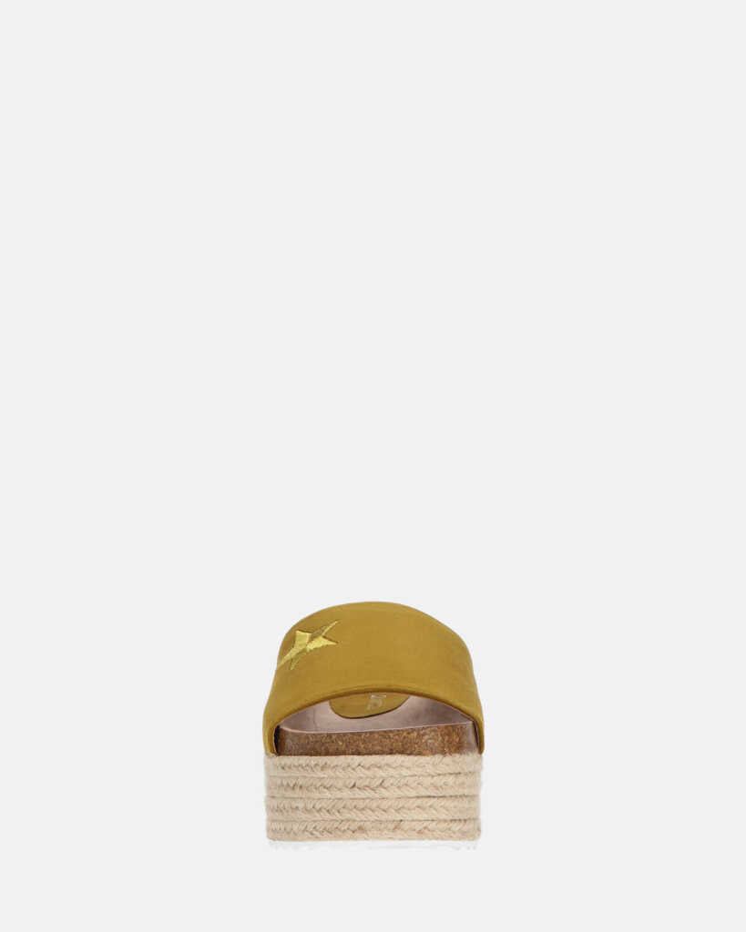BRYANA - ciabatte con platform in paglia e banda khaki con stella dorata