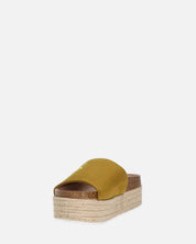 BRYANA - ciabatte con platform in paglia e banda khaki con stella dorata