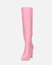 KSENIA - stivali alti con tacco in rosa pitonato