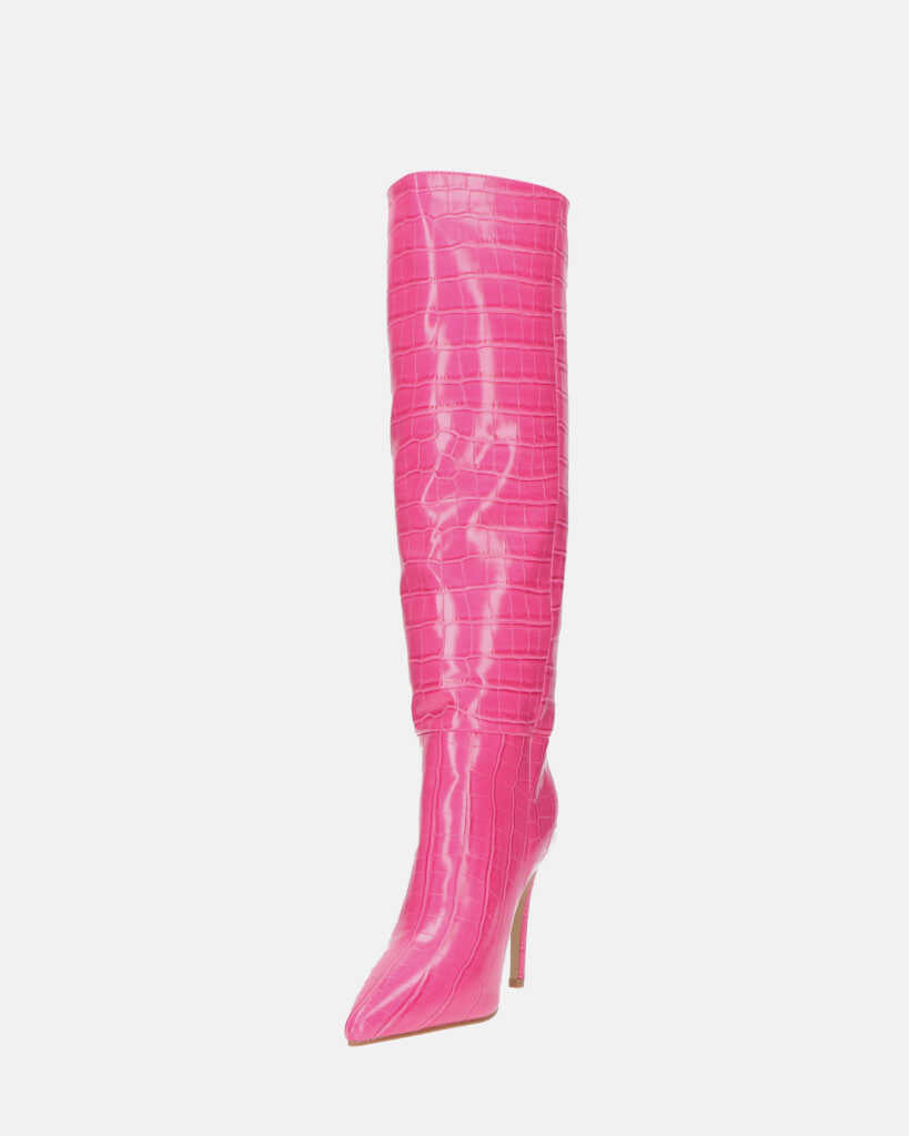 LOLY - stivale con tacco in coccodrillo rosa