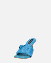 ENRICA - sandalo in pelle blu intrecciata con tacco