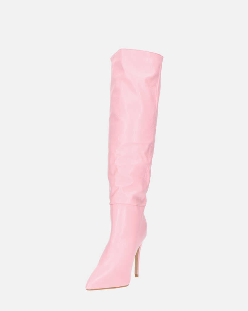 LOLY - stivale con tacco in pitonato rosa