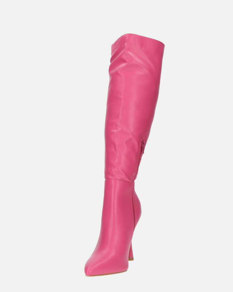KAYLA - stivali alti con tacco in PU fucsia e cerniera laterale