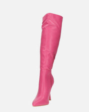 KAYLA - stivali alti con tacco in PU fucsia e cerniera laterale