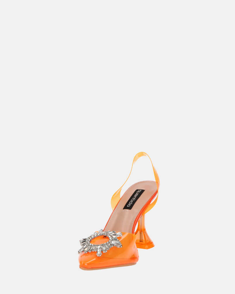KENAN - scarpe in perspex arancio con decorazione di gemme in punta