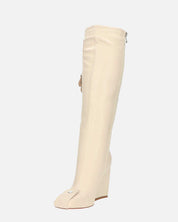DEVA - stivali alti beige con cerniere e tacco squadrato