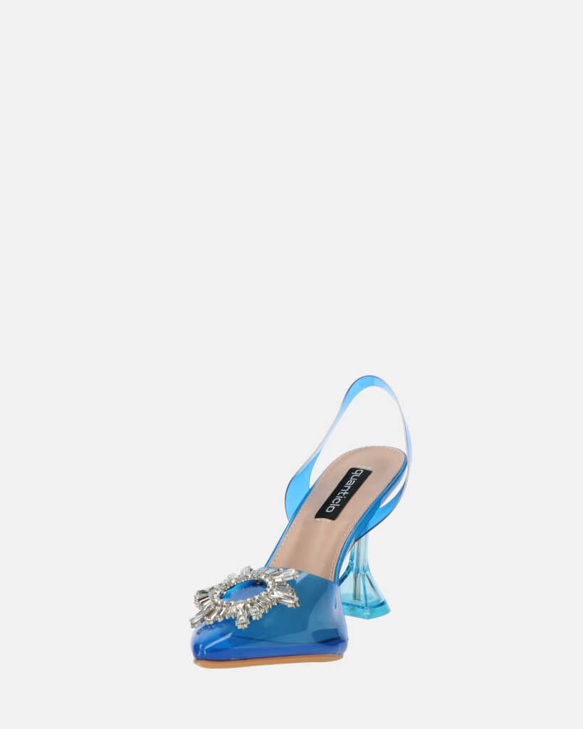 KENAN - scarpe in perspex blu con decorazione di gemme in punta