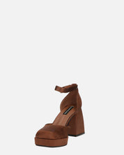VIDA - scarpe con tacco squadrato in satin marrone