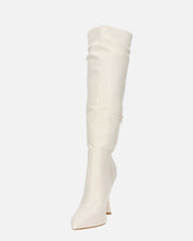 KAYLA - stivali alti con tacco in PU beige e cerniera laterale