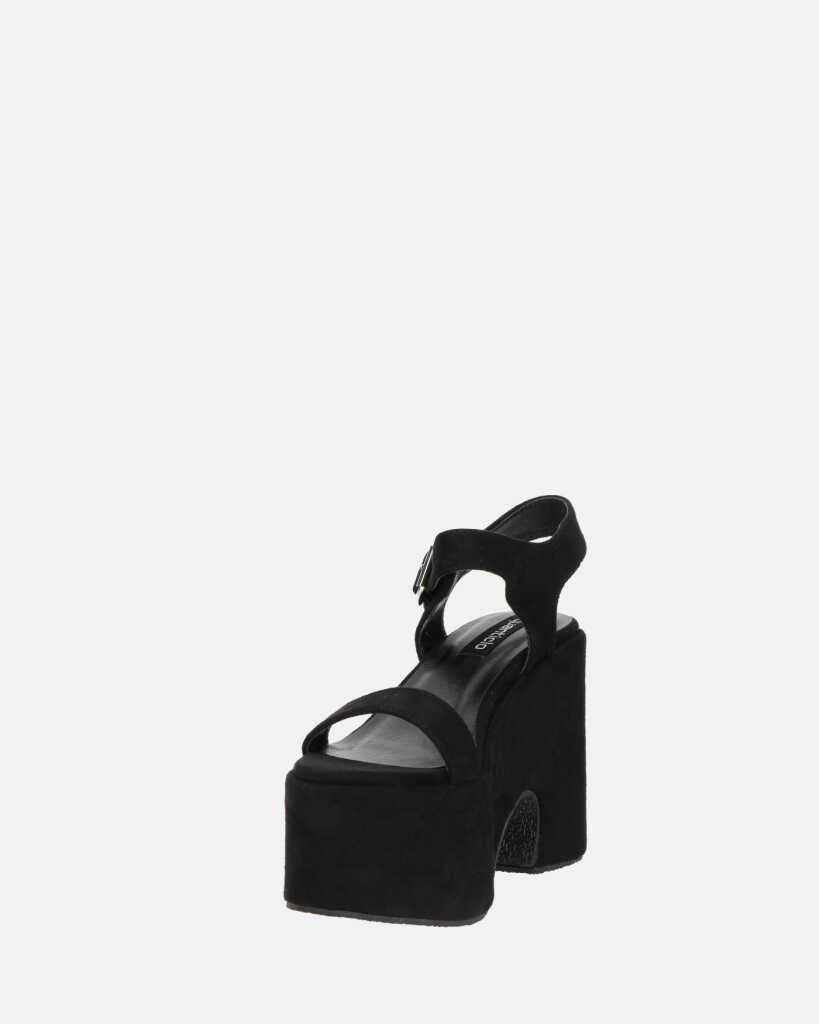 ALBA - tacco platform in camoscio nero