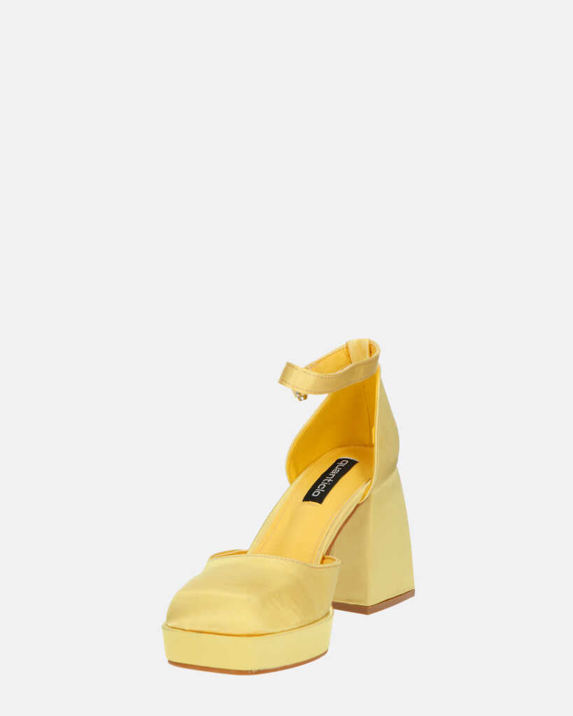 VIDA - scarpe con tacco squadrato in satin giallo