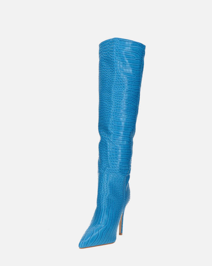 LOLY - stivale con tacco in coccodrillo blu