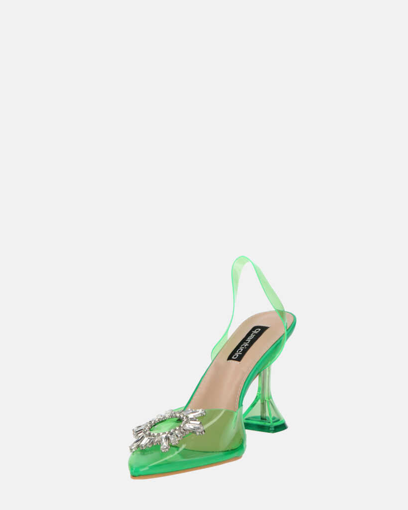 KENAN - scarpe in perspex verde con decorazione di gemme in punta