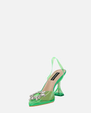 KENAN - scarpe in perspex verde con decorazione di gemme in punta