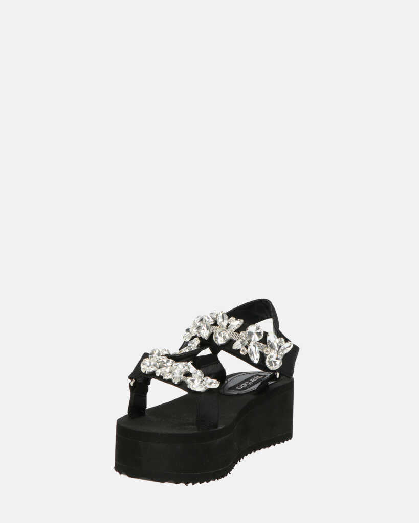 LIZIE - sandalo con plateau in camoscio nero e gemme