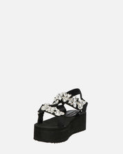 LIZIE - sandalo con plateau in camoscio nero e gemme