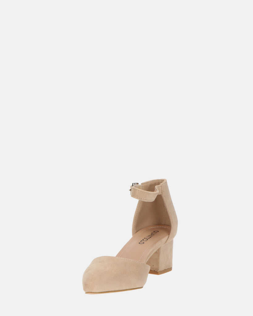 GINNY - sandalo in camoscio beige con tacco