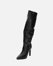 CAROLINE - stivale alto nero con tacco in pelle