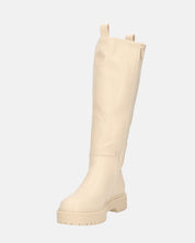 ARIANNA - stivali alti beige con banda elastica e cerniera