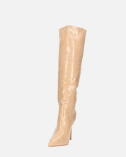 LOLY - stivale con tacco in coccodrillo beige