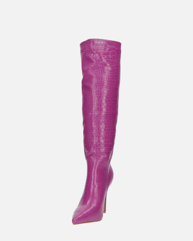LOLY - stivale con tacco in coccodrillo viola