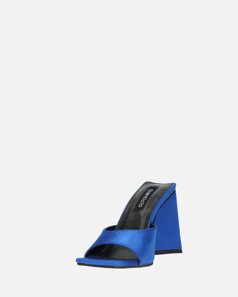 MILEY - sandali in raso blu con tacco squadrato
