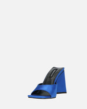 MILEY - sandali in raso blu con tacco squadrato