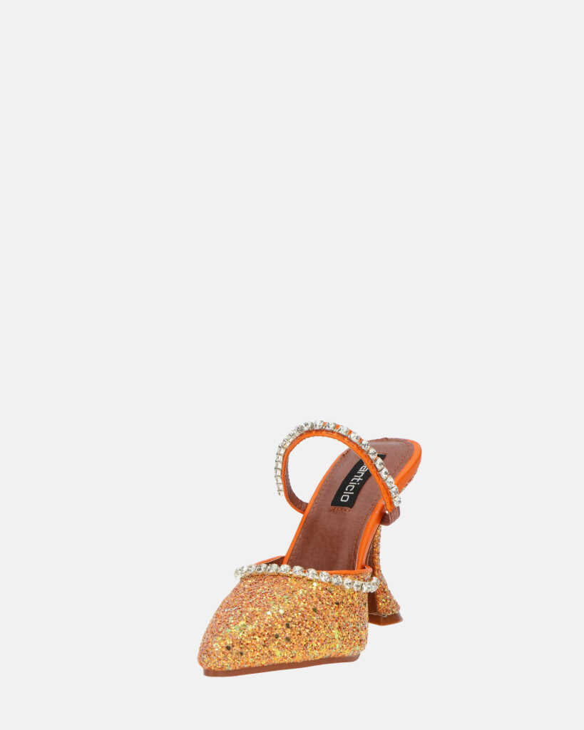 PERAL - scarpa con tacco in glitter arancio con gemme