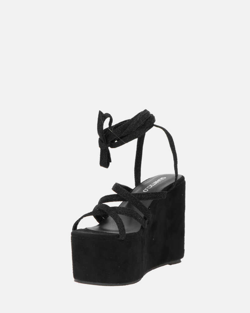 OLLIE - zeppa nera con lacci glitterati