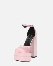 DELANEY - décolleté rosa in raso, tacco alto e doppio plateau