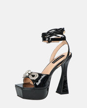 JANINE - tacchi alti con platform in glassy nero e fiocco con gemme