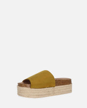 BRYANA - ciabatte con platform in paglia e banda khaki con stella dorata