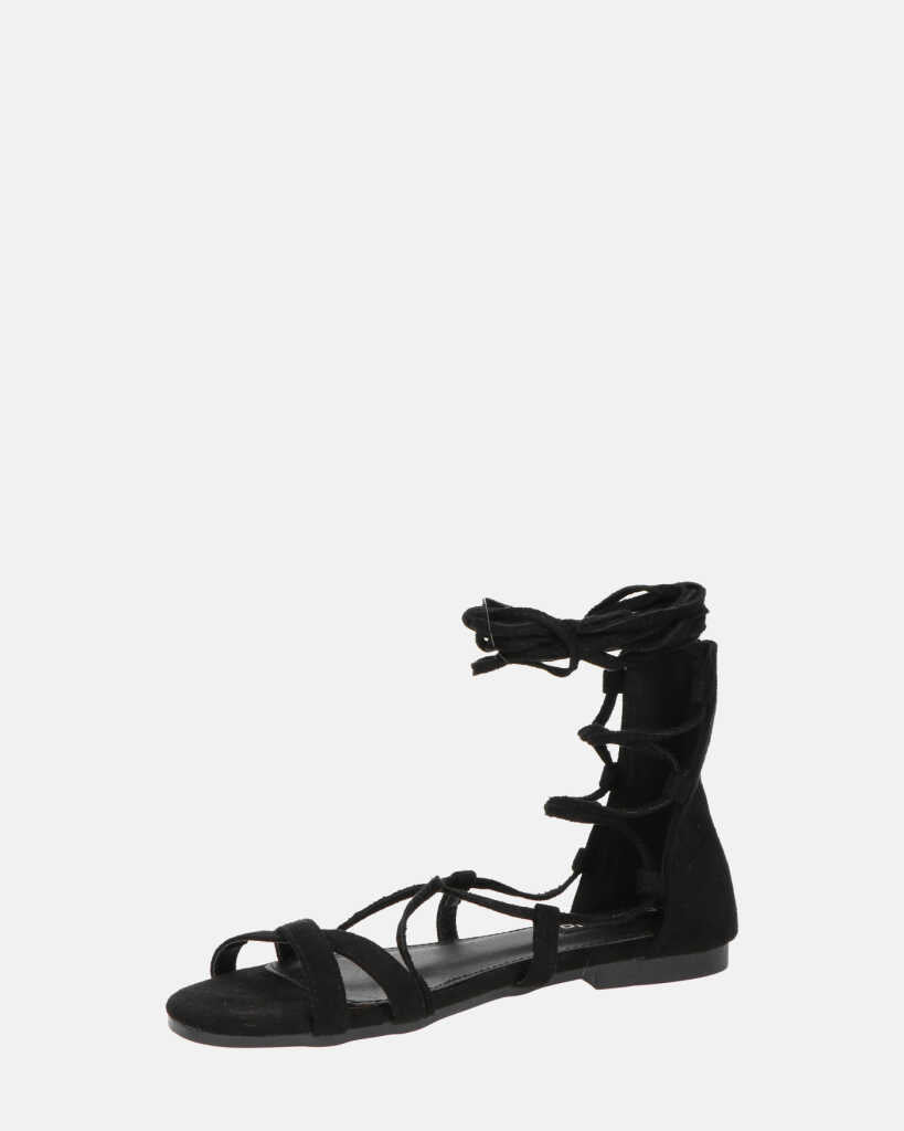 YANNA - sandali in camoscio nero con lacci