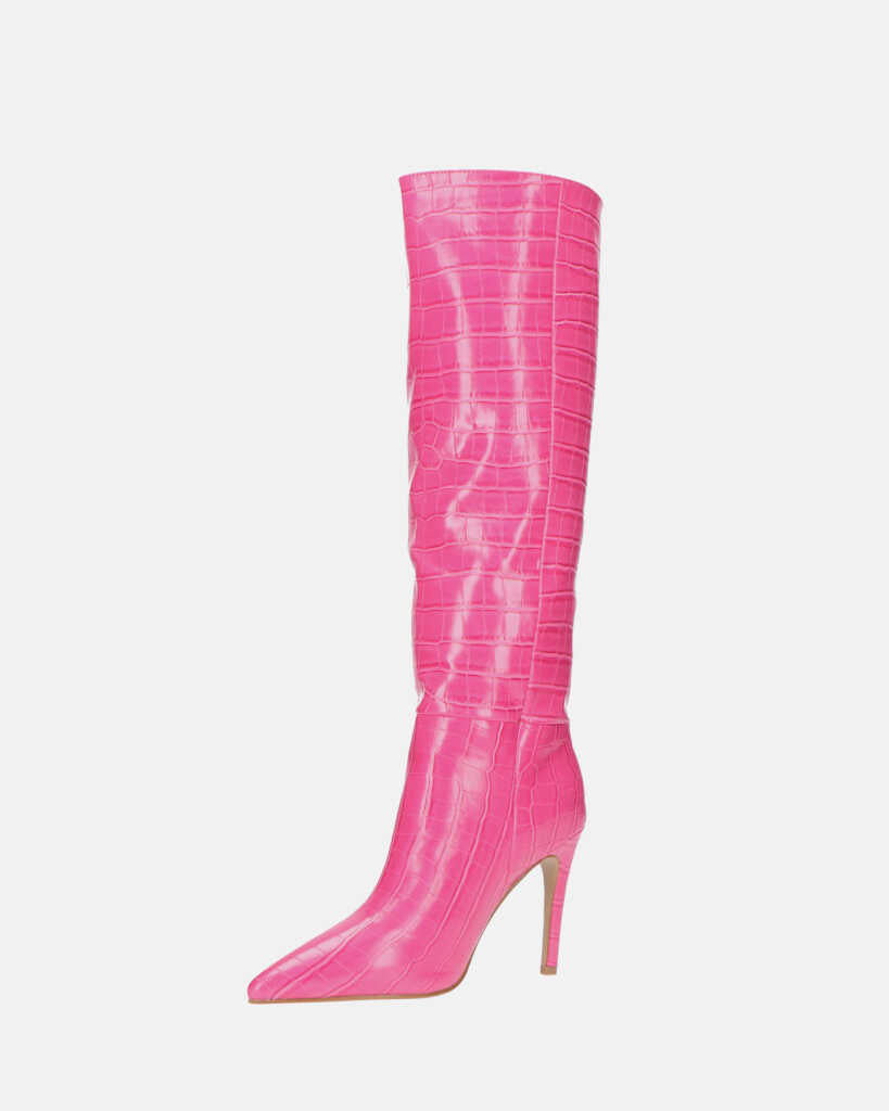 LOLY - stivale con tacco in coccodrillo rosa