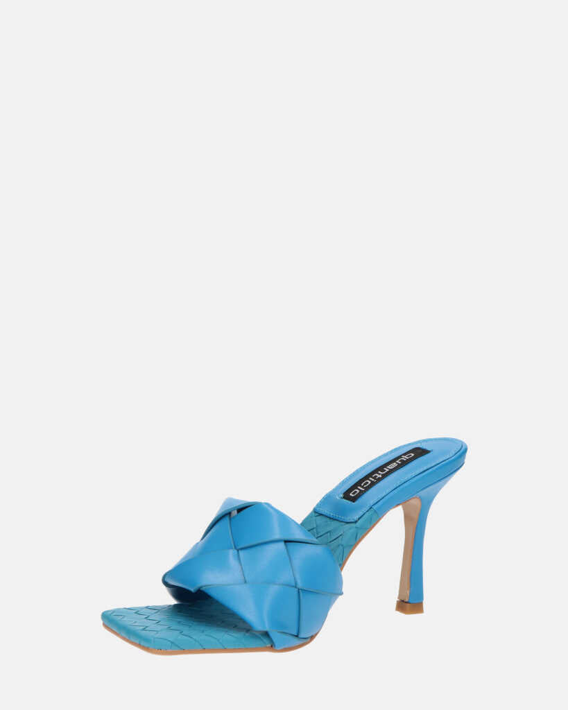 ENRICA - sandalo in pelle blu intrecciata con tacco