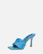 ENRICA - sandalo in pelle blu intrecciata con tacco