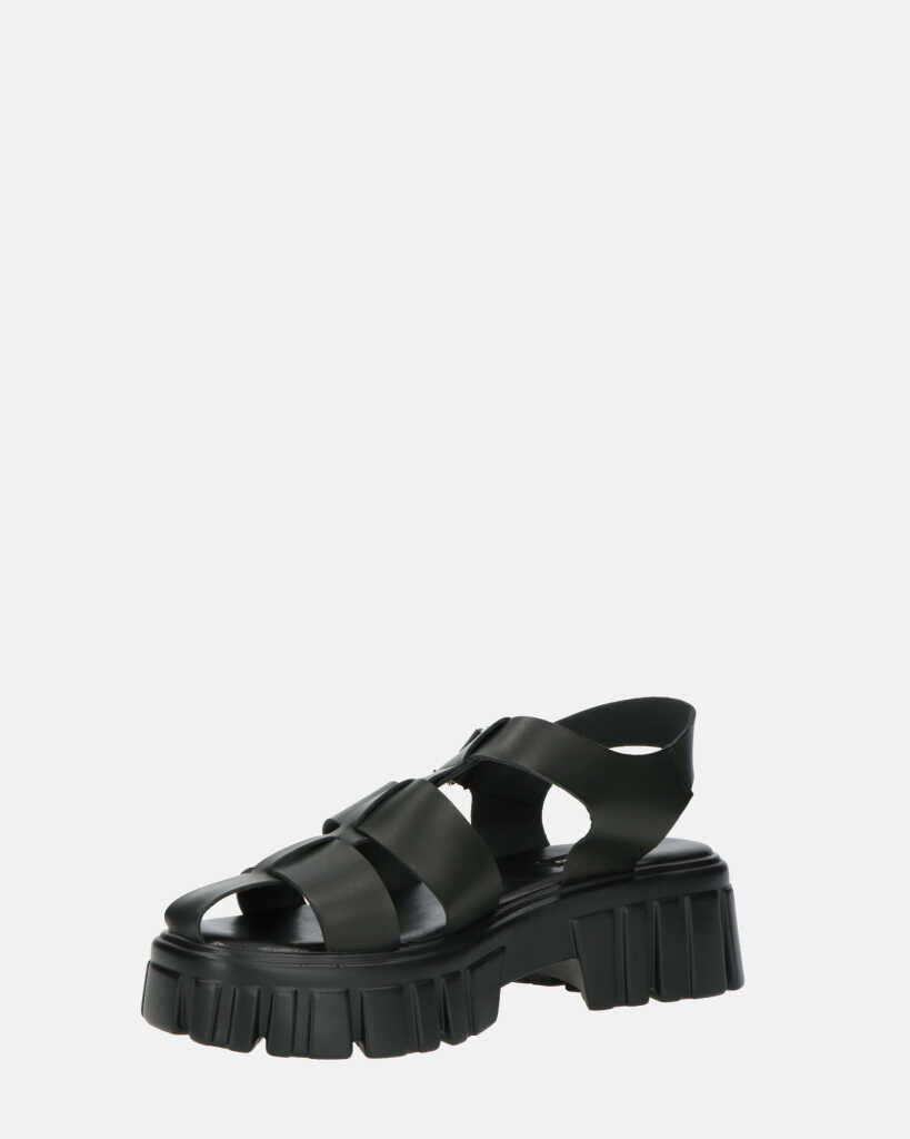 MACKENZIE - sandali platform con cinturini in ecopelle nera