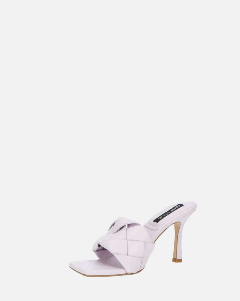 ENRICA - sandale en cuir tressé violet avec talon