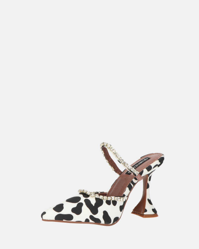 PERAL - scarpa con tacco in leopardato bianconero con gemme