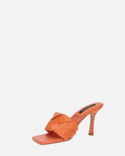 ENRICA - sandalo in pelle arancio intrecciata con tacco