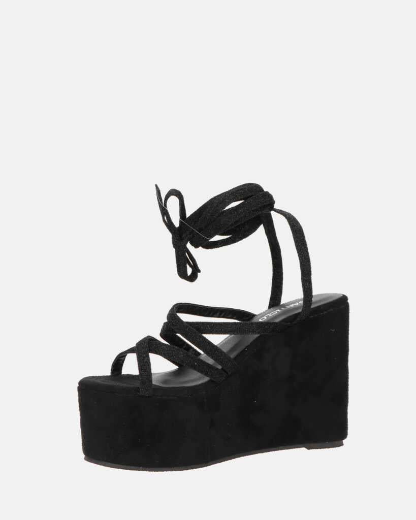 OLLIE - zeppa nera con lacci glitterati