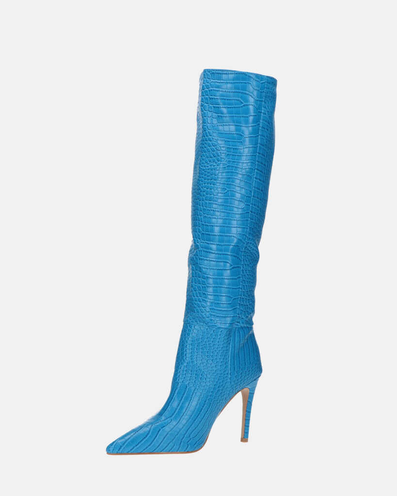 LOLY - stivale con tacco in coccodrillo blu