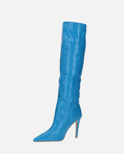 LOLY - stivale con tacco in coccodrillo blu