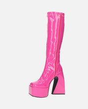 BECKA - stivali alti in glassy fucsia con cerniera e tacco squadrato