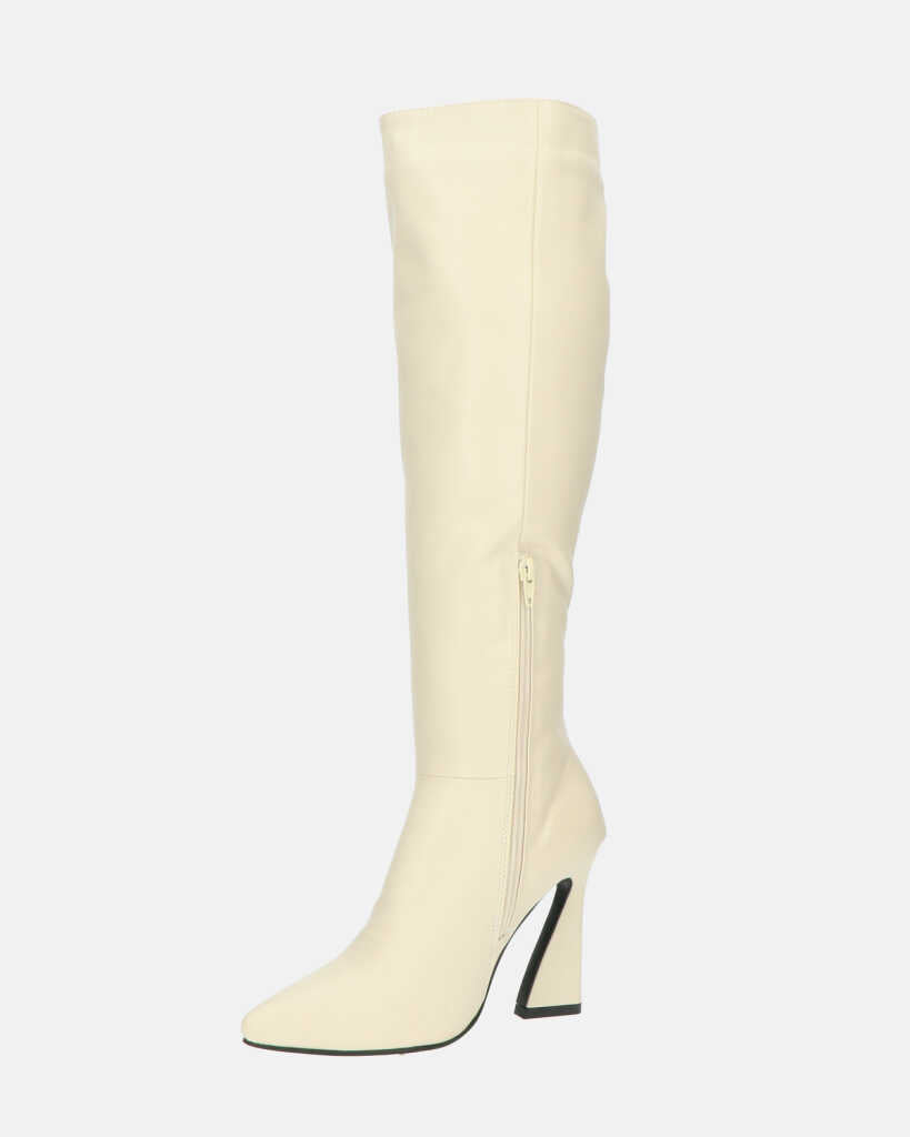 KELLY - stivale alto beige con cerniera laterale