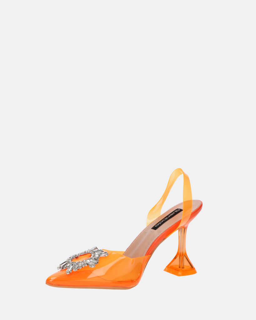 KENAN - scarpe in perspex arancio con decorazione di gemme in punta