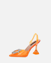 KENAN - scarpe in perspex arancio con decorazione di gemme in punta