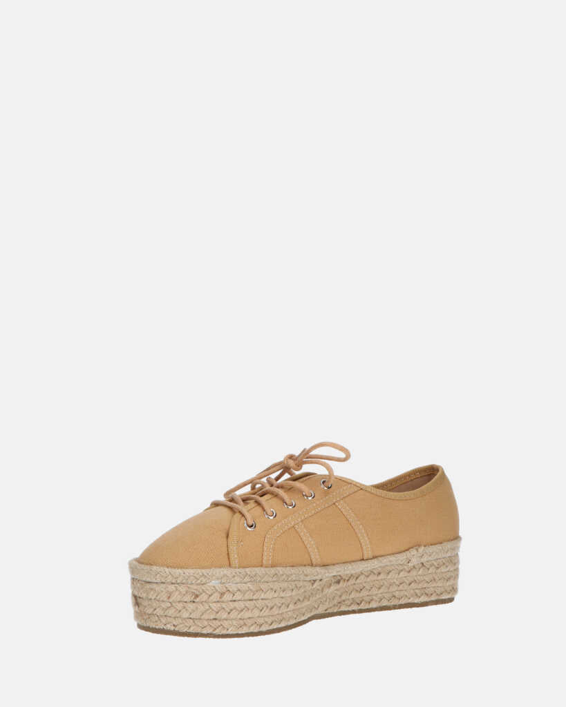 DESTINY - espadrilles à plateforme en dentelle beige