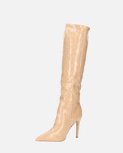 LOLY - stivale con tacco in coccodrillo beige